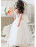 Elbow Sleeve Ivory Lace Tulle Floor Length Flower Girl Dress